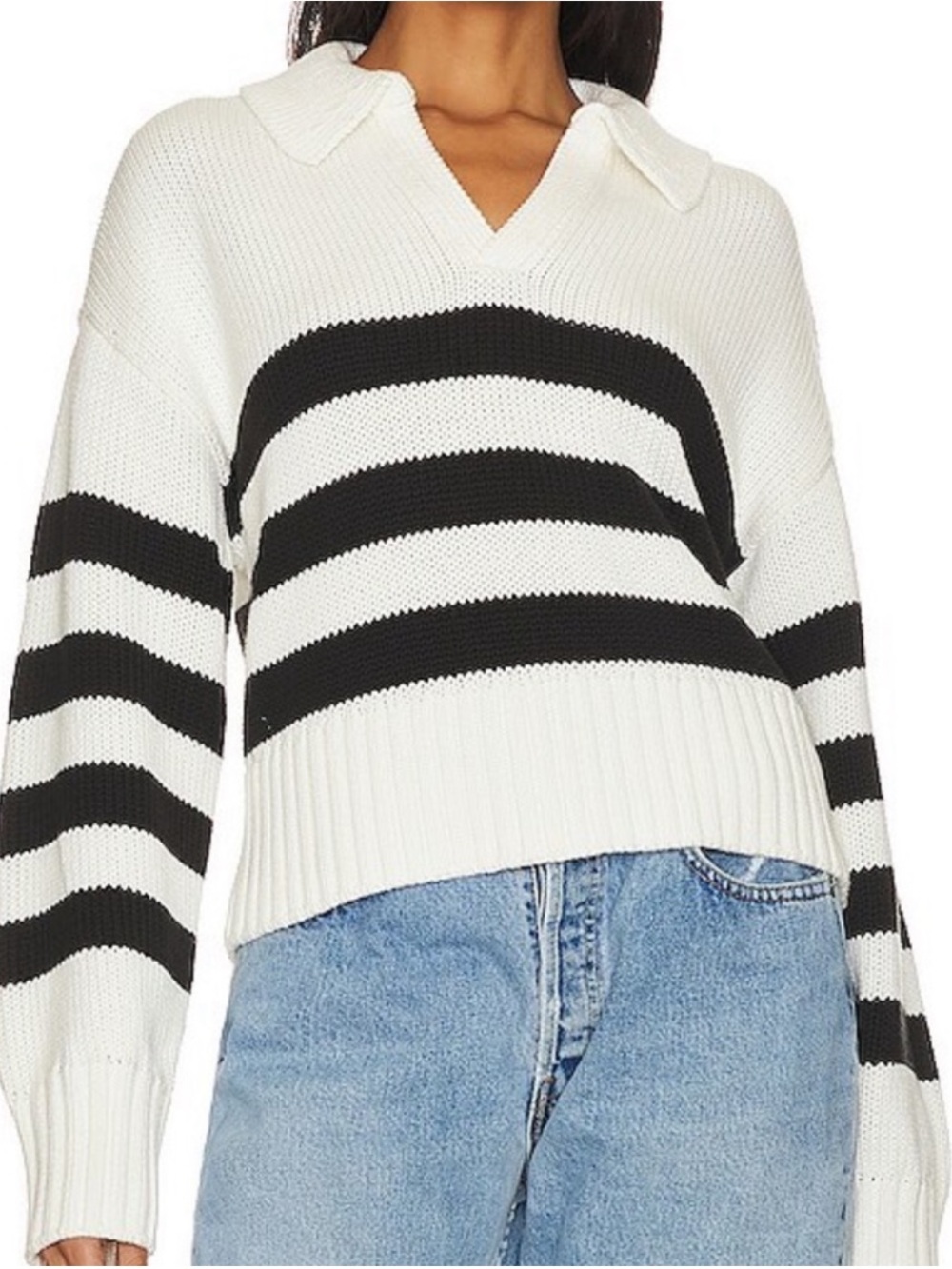 PISTOLA Arlo Polo Cropped Sweater Cream & Black Stripes Women’s Size Small